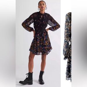 Anthropologie Drew Fern Floral Green Mock Neck Keyhole Boho Midi Dress M